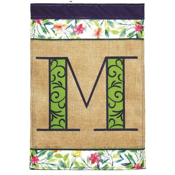 Recinto 13 x 18 in. Double Applique Monogram M Spring Burlap & Print Garden Flag RE2932887